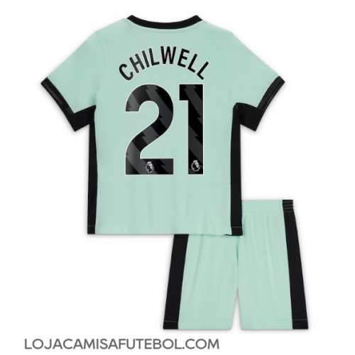 Camisa de Futebol Chelsea Ben Chilwell #21 Equipamento Alternativo Infantil 2023-24 Manga Curta (+ Calças curtas)